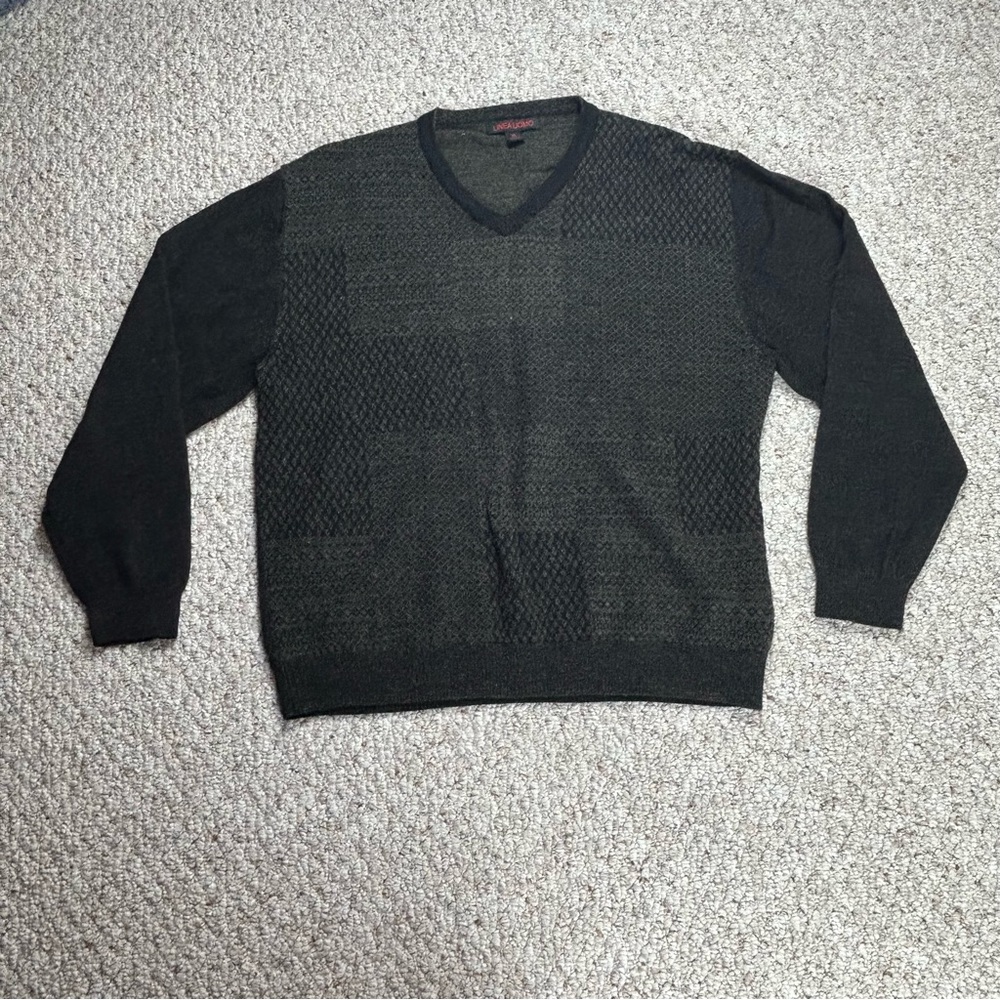Linea Uomo Vintage Grandpa Sweater Mens Large V Neck Knit Pullover Block Pattern